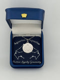 Silver Aquarius and Aquarius constellation medallion necklace in gift box with silver foil zodiac card
