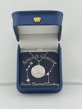 Silver Aries + Cancer constellation medallion necklace in gift box with silver foil zodiac card
