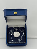 Silver Aries + Scorpio constellation medallion necklace in gift box with silver foil zodiac card
