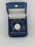  Silver Cancer and Leo constellation medallion necklace in gift box with silver foil zodiac card
