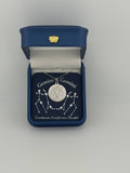 Silver Gemini + Gemini constellation medallion necklace in gift box with silver foil zodiac card