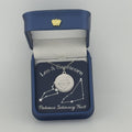Silver Leo and Capricorn constellation medallion necklace in gift box with silver foil zodiac card
