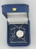  Silver Virgo and Pisces constellation medallion necklace in gift box with silver foil zodiac card
