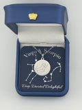  Silver Virgo and Scorpio constellation medallion necklace in gift box with silver foil zodiac card
