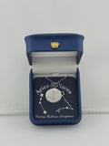  Silver Aries + Pisces constellation medallion necklace in gift box with silver foil zodiac card